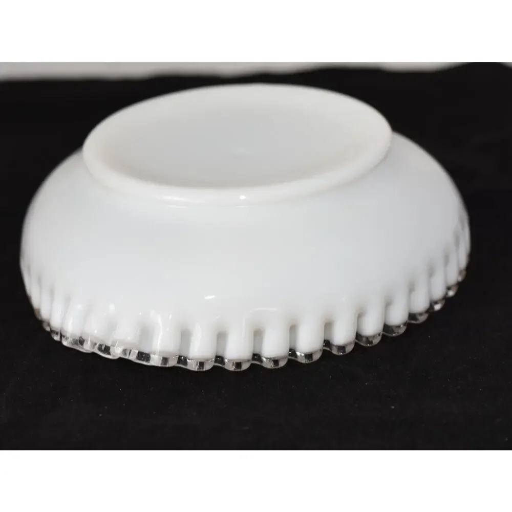 Fenton Silver Crest White Milk Glass Ruffled Edge Heart Candy Dish
